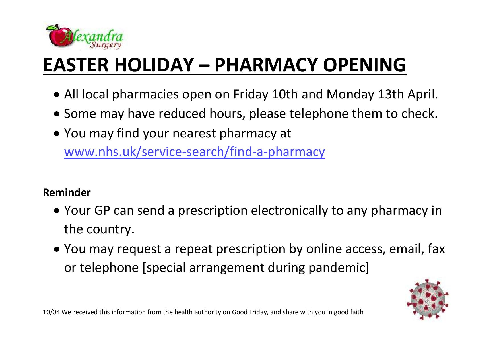 Easter pharmacy opening hours Easter pharmacy opening hours
